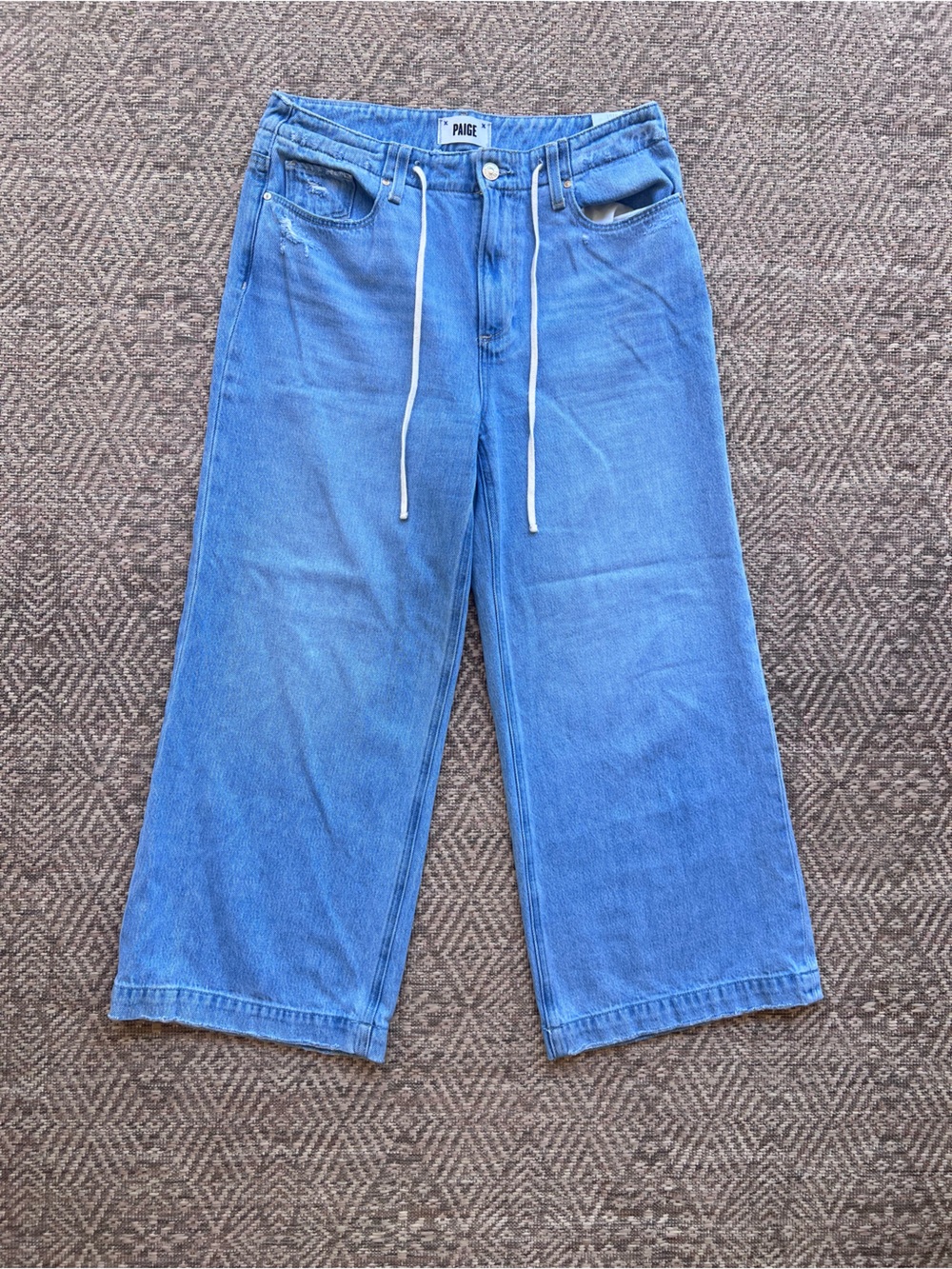 PAIGE Womens 29 Wide Leg Jeans Light Wash Drawstring High Rise Denim A302